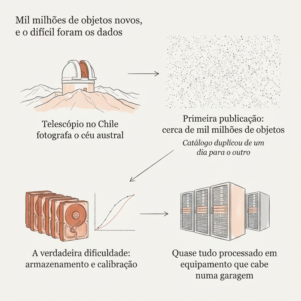 Sumário visual do artigo sobre o telescópio no Chile